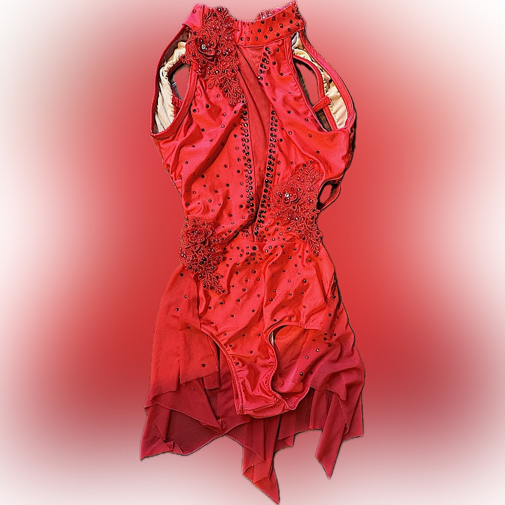 Glamour Red Rhinestone dance costume - Picture 3 of 8